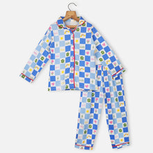 Load image into Gallery viewer, Yellow &amp; Blue Checked Printed Full Sleeves Night Suit
