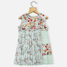 Load image into Gallery viewer, Blue Floral Embroidered Pleated Cotton Dress
