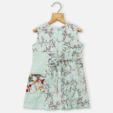 Load image into Gallery viewer, Blue Floral Embroidered Pleated Cotton Dress
