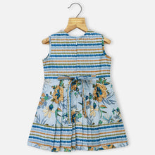 Load image into Gallery viewer, Floral Pleated Sleeveless Cotton Dress- Pink &amp; Blue
