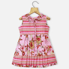 Load image into Gallery viewer, Floral Pleated Sleeveless Cotton Dress- Pink &amp; Blue
