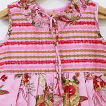 Load image into Gallery viewer, Floral Pleated Sleeveless Cotton Dress- Pink &amp; Blue
