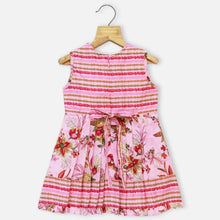 Load image into Gallery viewer, Floral Pleated Sleeveless Cotton Dress- Pink &amp; Blue
