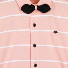 Load image into Gallery viewer, Peach Striped Half Sleeves Shirt With Bow Tie
