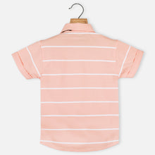 Load image into Gallery viewer, Peach Striped Half Sleeves Shirt With Bow Tie
