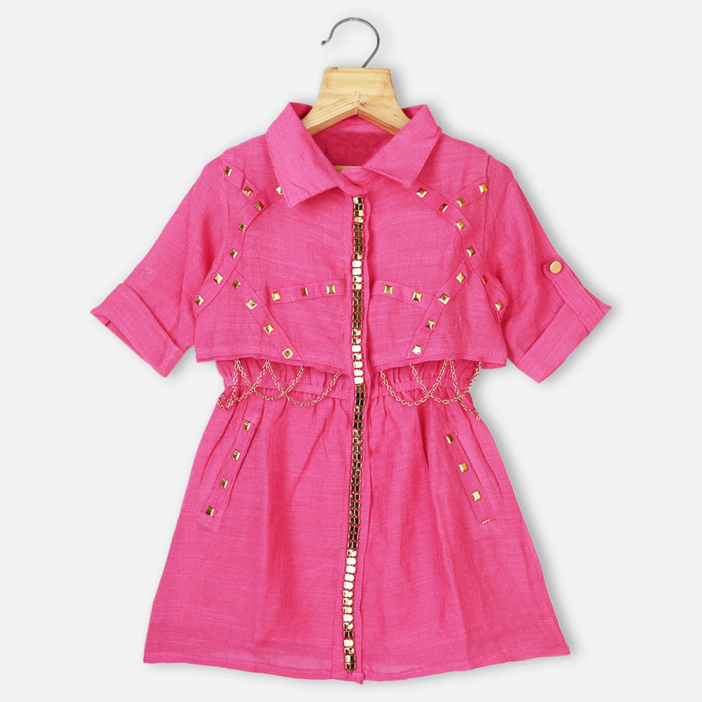 Pink Embellished A-Line Dress