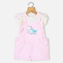 Load image into Gallery viewer, Pink Embroidered Corduroy Dungaree With T-Shirt
