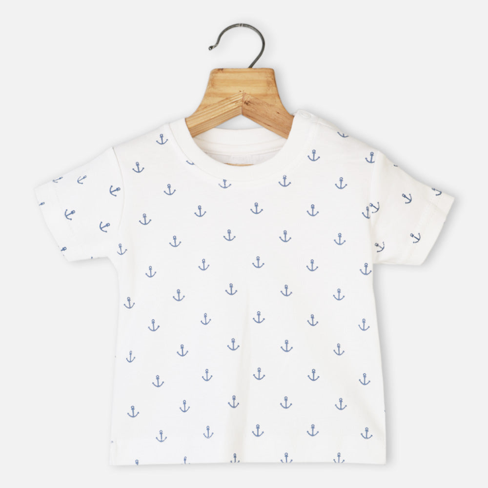 Blue Striped Dungaree Dungaree With Anchor T-Shirt