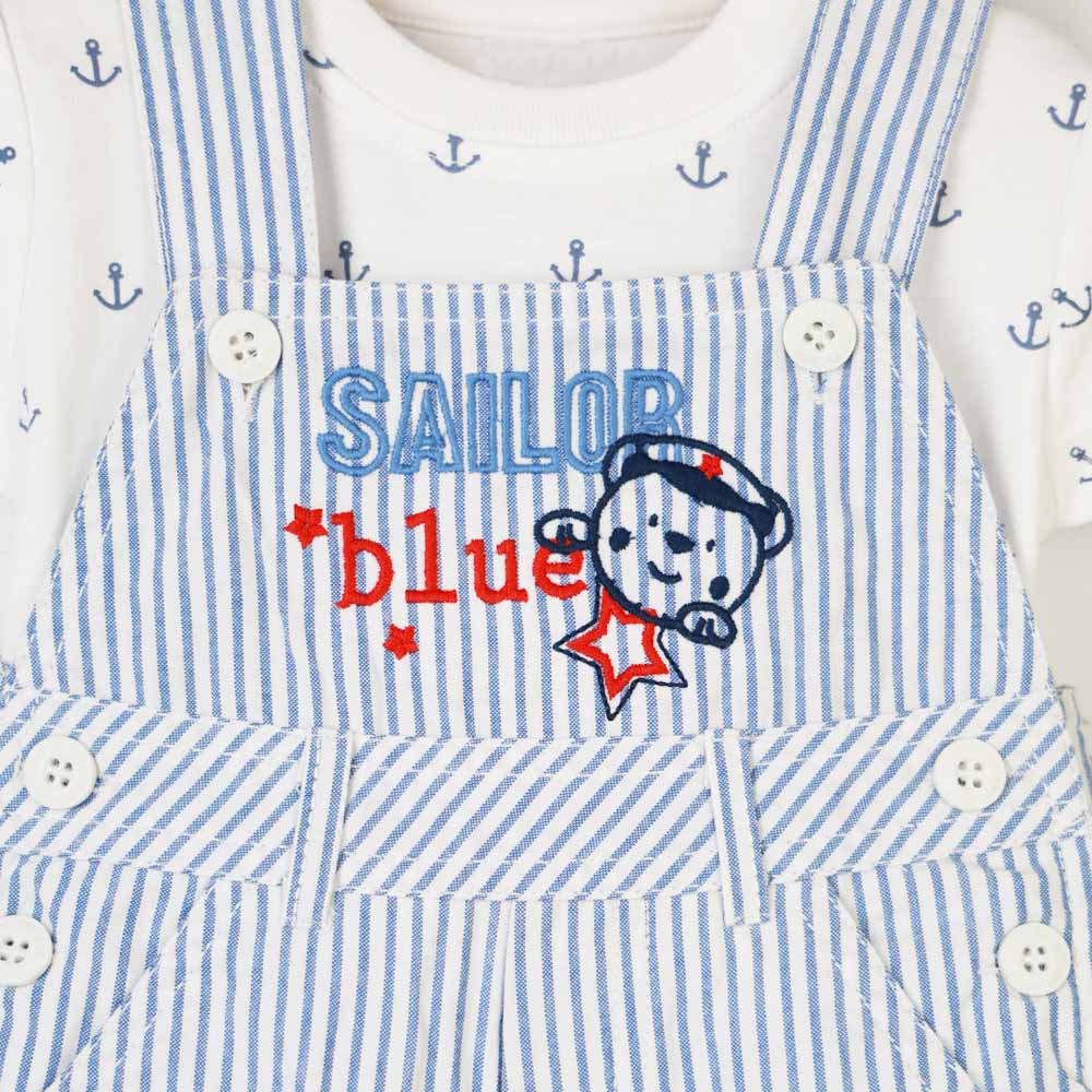 Blue Striped Dungaree Dungaree With Anchor T-Shirt