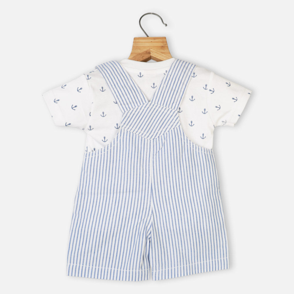 Blue Striped Dungaree Dungaree With Anchor T-Shirt