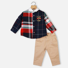 Load image into Gallery viewer, Blue Checked Full Sleeves Shirt With Beige Pant
