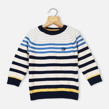 Load image into Gallery viewer, Blue Striped Full Sleeves Sweater
