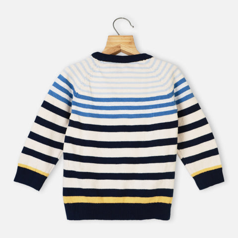 Blue Striped Full Sleeves Sweater
