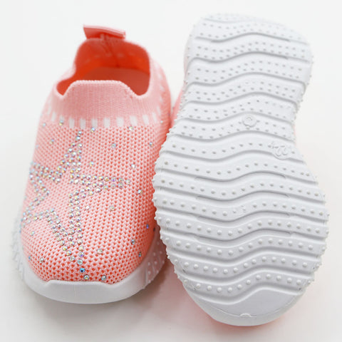 Pink Embellished Mesh Slip-On Sneakers