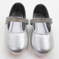 Embellished Ballerina With Velcro Strap- Rose Gold & Silver