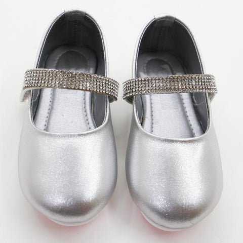 Embellished Ballerina With Velcro Strap- Rose Gold & Silver