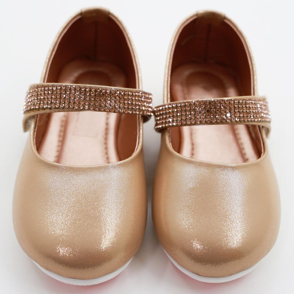 Embellished Ballerina With Velcro Strap- Rose Gold & Silver