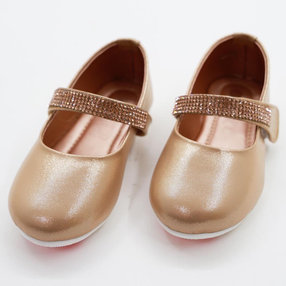 Embellished Ballerina With Velcro Strap- Rose Gold & Silver