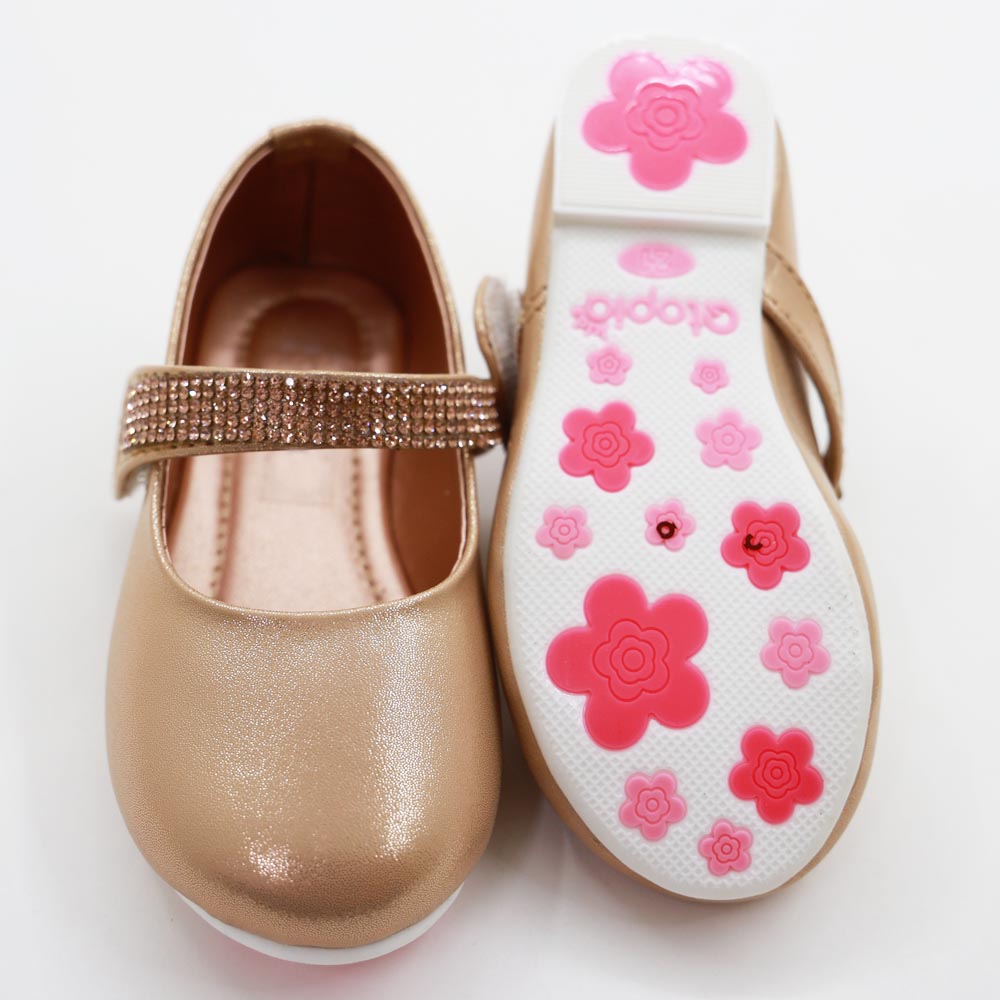 Embellished Ballerina With Velcro Strap- Rose Gold & Silver