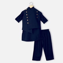 Load image into Gallery viewer, Navy Asymmetrical Jacket With Kurta &amp; Pajama
