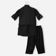 Load image into Gallery viewer, White &amp; Black Asymmetrical Jacket With Kurta &amp; Pajama
