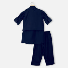 Load image into Gallery viewer, Navy Asymmetrical Jacket With Kurta &amp; Pajama
