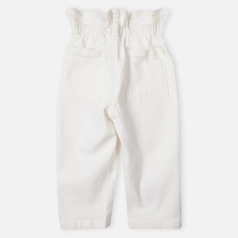 White Embroidered Elasticated Waist Denim Pant