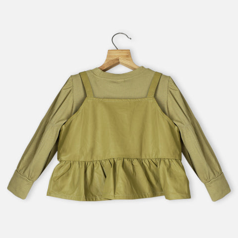 Green Layered Dress With Full Sleeves T-Shirt