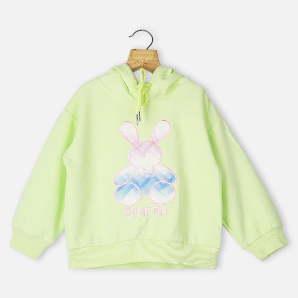 Green Front Applique Pullover Hoodie