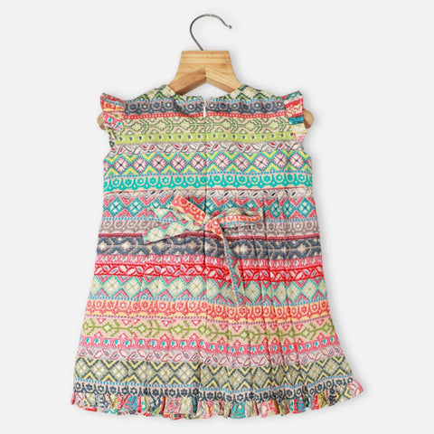 Beige Pleated Sleeveless Dress
