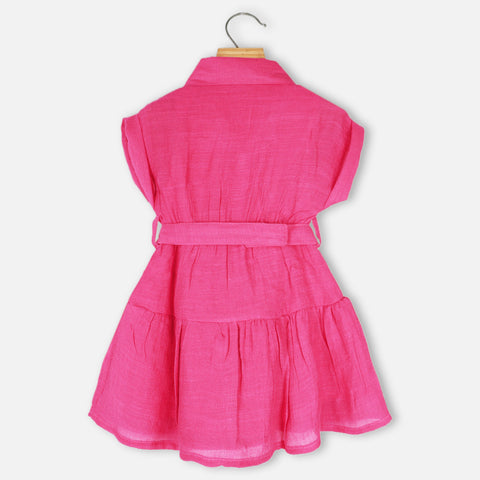Pink A-Line Dress With Embroidered Waist Bag