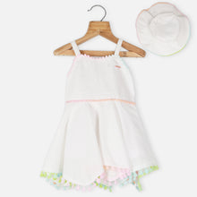 Load image into Gallery viewer, White Pom-Pom Lace Detail Dress With Hat

