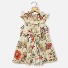 Load image into Gallery viewer, Pink &amp; Beige Tropical Printed Smocked Neck Dress
