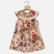 Load image into Gallery viewer, Pink &amp; Beige Tropical Printed Smocked Neck Dress
