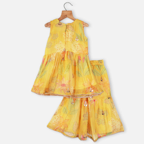Yellow Embroidered Organza Kurta With Sharara & Crush Dupatta