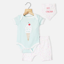 Load image into Gallery viewer, Blue Ice Cream Theme Onesie With White Shorts &amp; Bib
