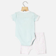 Load image into Gallery viewer, Blue Ice Cream Theme Onesie With White Shorts &amp; Bib
