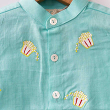 Load image into Gallery viewer, Cyan Popcorn Embroidered Half Sleeves Shirt
