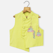 Load image into Gallery viewer, Lime Green Embroidered Nehru Jacket With Kurta &amp; Pajama
