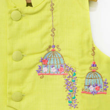 Load image into Gallery viewer, Lime Green Embroidered Nehru Jacket With Kurta &amp; Pajama
