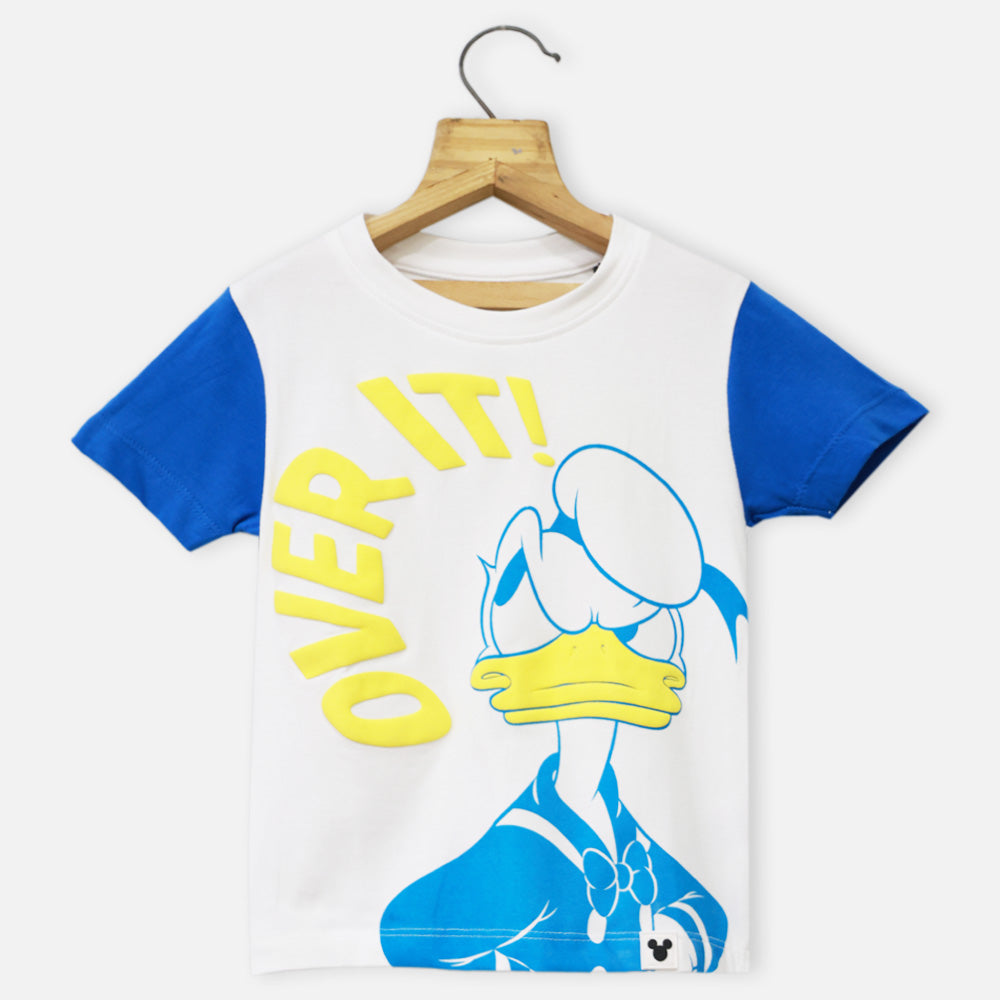 White Donald Duck Printed Half Sleeves T-Shirt