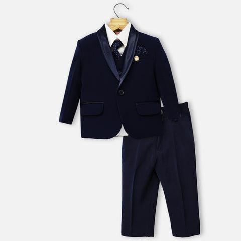 Blue Waistcoat Set With White Shirt And Pants