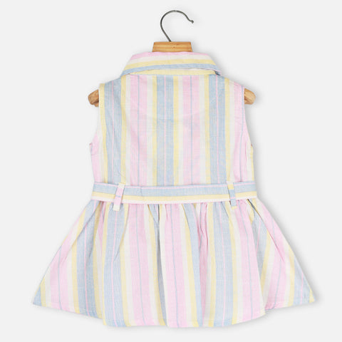 Pink Striped Printed Collar Neck Cotton Dress