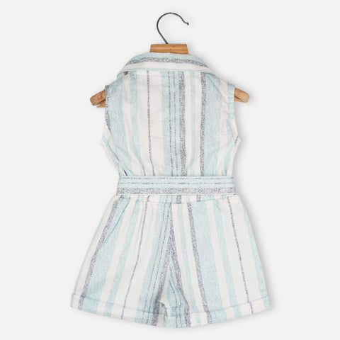 White Striped Sleeveless Jumpsuit