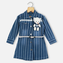 Load image into Gallery viewer, Blue Striped Printed Denim Dress

