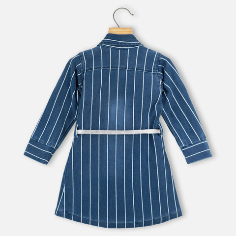 Blue Striped Printed Denim Dress