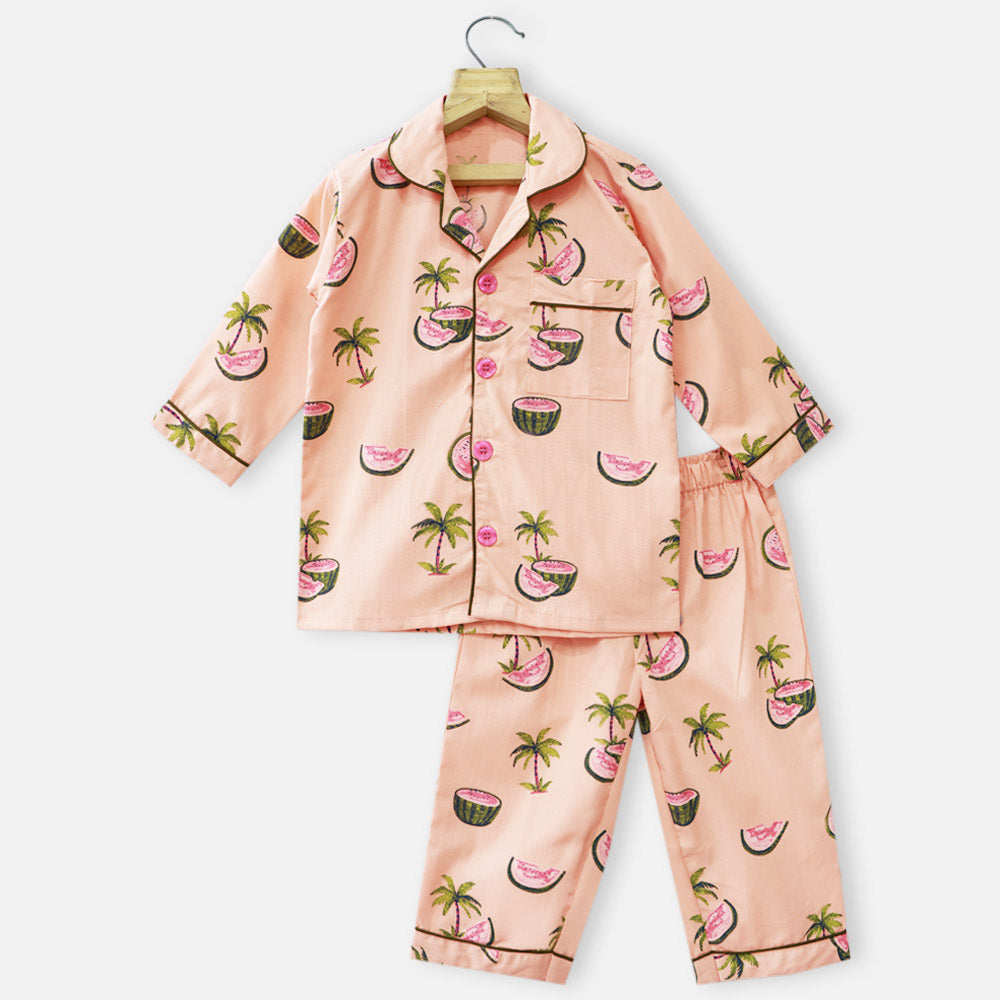 Peach Watermelon Theme Full Sleeves Night Suit