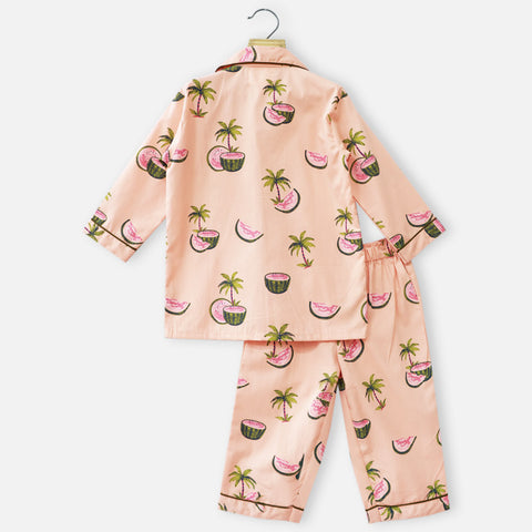 Peach Watermelon Theme Full Sleeves Night Suit