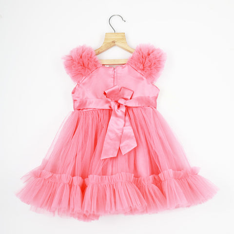 Pink Ruffled Net Party Dress