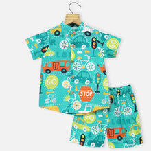 Load image into Gallery viewer, Green Car Theme Half Sleeves Shirt With Shorts Co-Ord Set
